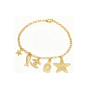 Gold Charm Bracelet with Starfish, Fish & Pendant Charms
